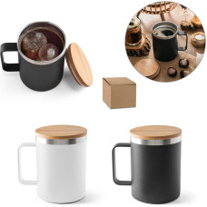 LAUDA. Mug in 90% recycled stainless steel with bamboo lid 420 mL / White
