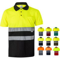 Velilla VL CUPID. Two-tone bird-eye polo shirt (160g/m²) with short sleeves, in polyester (100%)