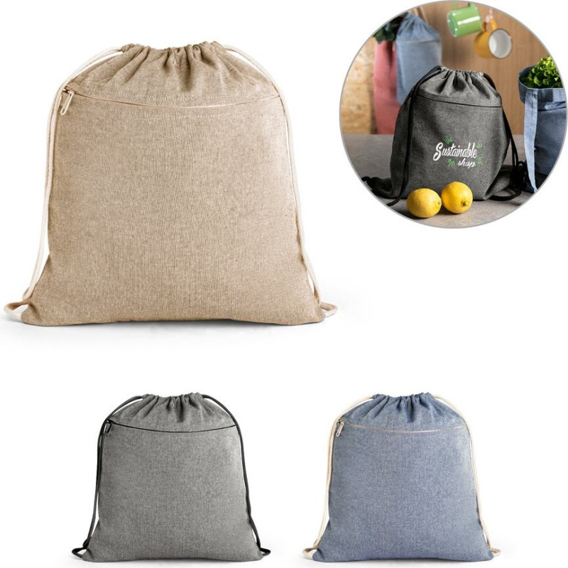CHANCERY. Drawstring bag in recycled cotton (70%), polyester (30% rPET) (140 g/m²)
