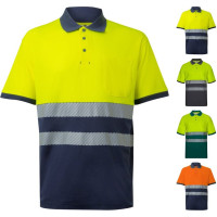Velilla VL ACHELOUS. Two-tone piqué polo shirt (150g/m²) with short sleeves, in cotton (55%) and polyester (45%)
