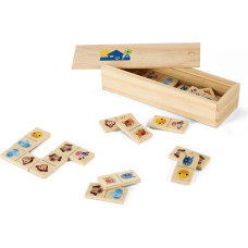 DOMIN. Kids wooden domino game. 28 pieces featuring fun animal figures
