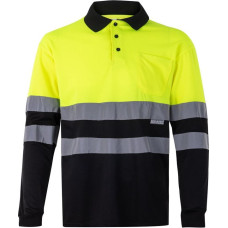 Velilla VL VULCAN LARGE. Two-tone bird-eye polo shirt (160g/m²) with long sleeves, in polyester (100%)