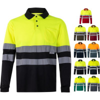 Velilla VL VULCAN. Two-tone bird-eye polo shirt (160g/m²) with long sleeves, in polyester (100%)